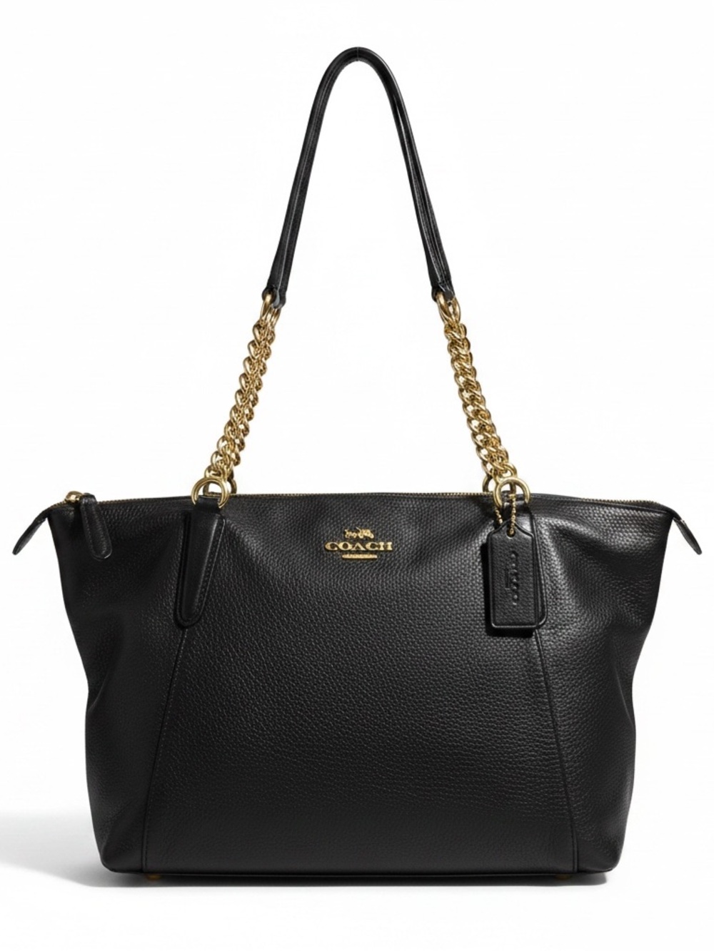 Coach Ava Black Pebble Leather Chain-Handle Tote